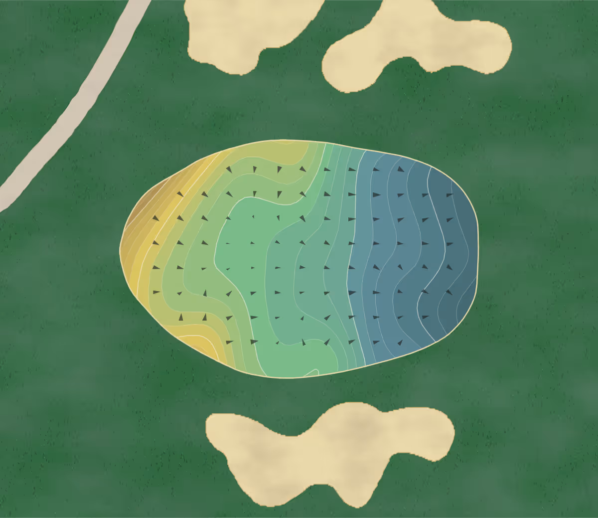 Green contour map of Falmouth in Falmouth, Maine — 245 elevation contours at a 3-inch interval with fall-line arrows, traced from 1-meter lidar