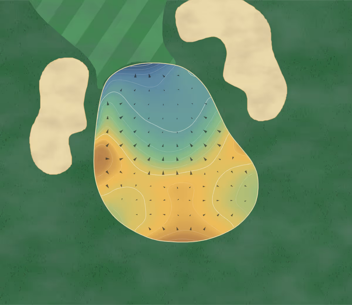 Green contour map of Family Golf & Learning in Kirkwood, Missouri — 117 elevation contours at a 3-inch interval with fall-line arrows, traced from 1-meter lidar