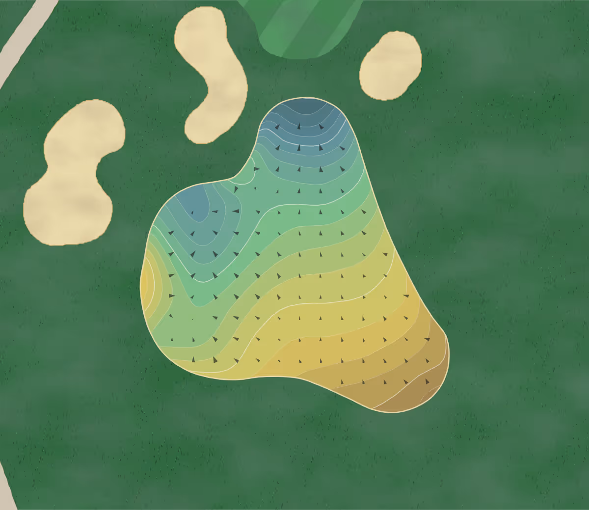 Green contour map of Far Oaks in Caseyville, Illinois — 186 elevation contours at a 3-inch interval with fall-line arrows, traced from 1-meter lidar