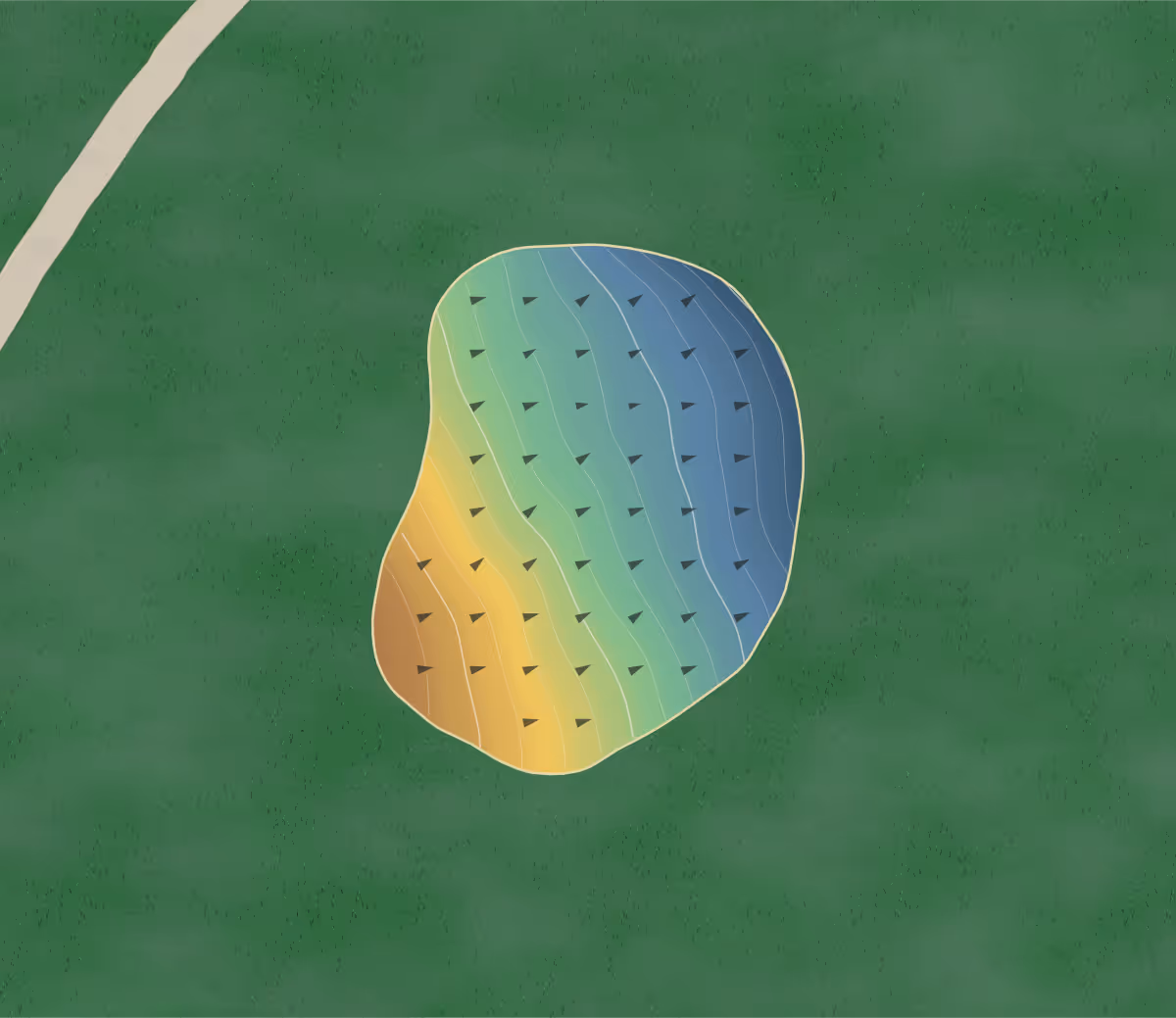 Green contour map of Farmingbury Hills in Wallingford, Connecticut — 105 elevation contours at a 3-inch interval with fall-line arrows, traced from 1-meter lidar