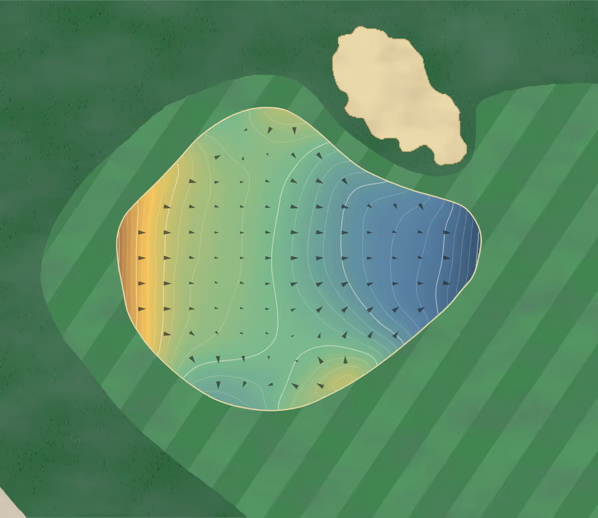 Green contour map of FarmLinks GC in Sylacauga, Alabama: 242 elevation contours at a 3-inch interval with fall-line arrows, traced from 1-meter lidar