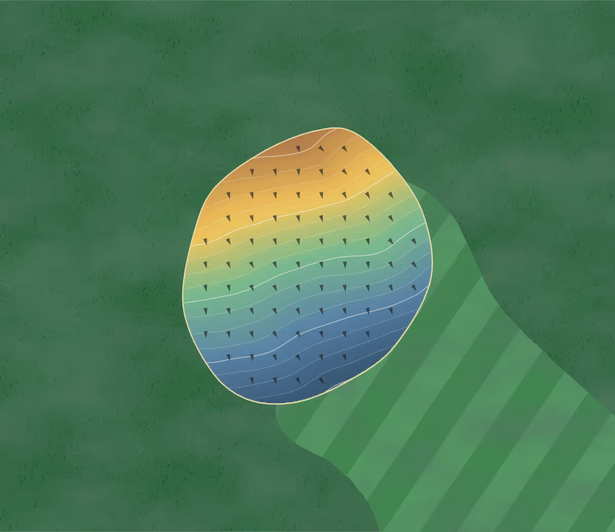 Green contour map of Farnham Park Golf Course in Farnham, United Kingdom: 76 elevation contours at a 8-centimeter interval with fall-line arrows, traced from 1-meter lidar