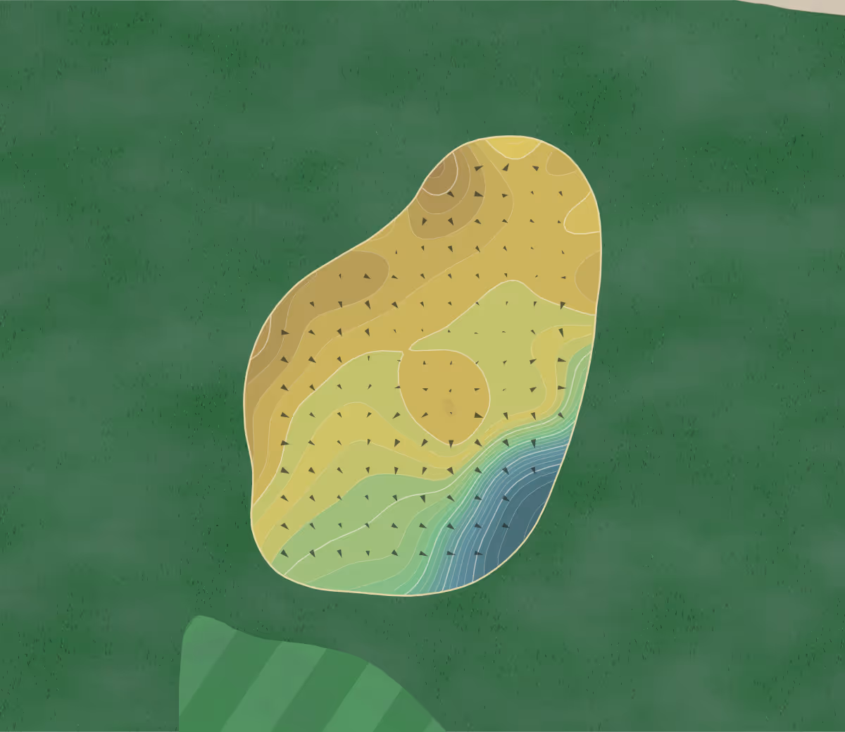 Green contour map of Farview GC in Avon, New York — 219 elevation contours at a 3-inch interval with fall-line arrows, traced from 1-meter lidar