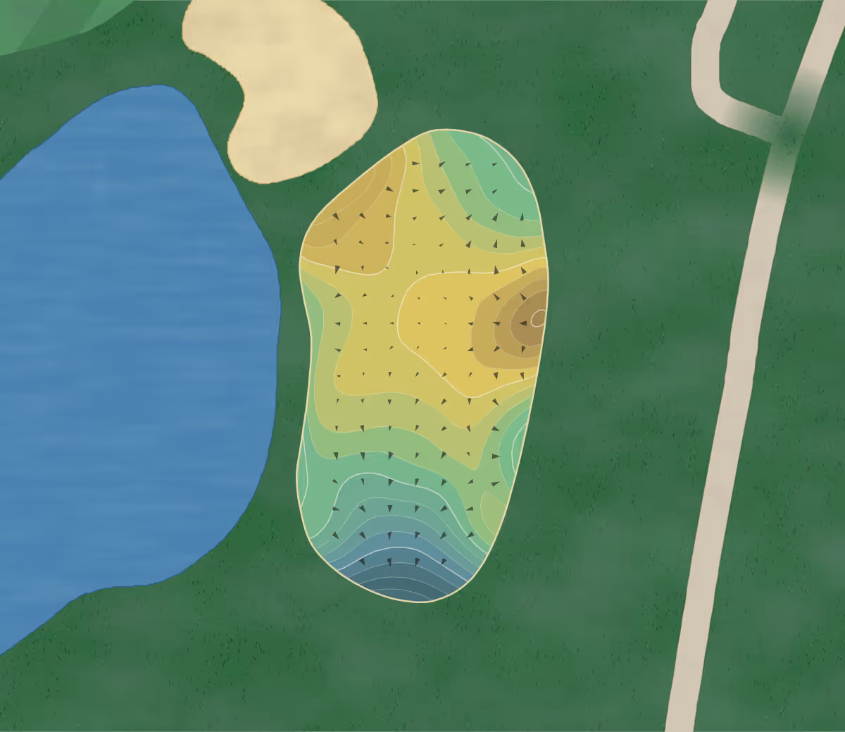 Green contour map of Fenner Hill in Hope Valley, Rhode Island — 342 elevation contours at a 3-inch interval with fall-line arrows, traced from 1-meter lidar