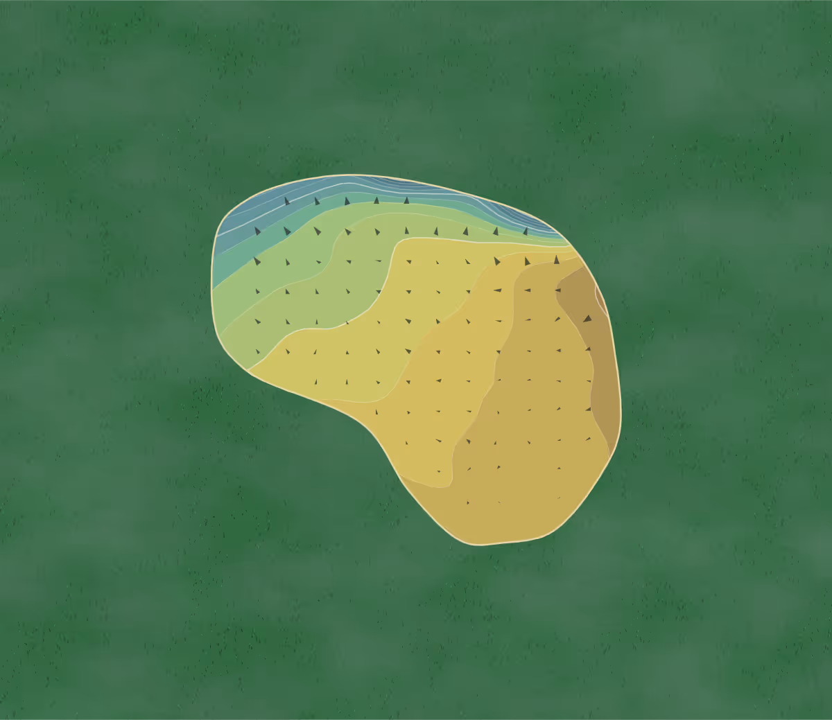 Green contour map of Ferrybridge GC in West Yorkshire, England — 100 elevation contours at a 8-centimeter interval with fall-line arrows, traced from 1-meter lidar