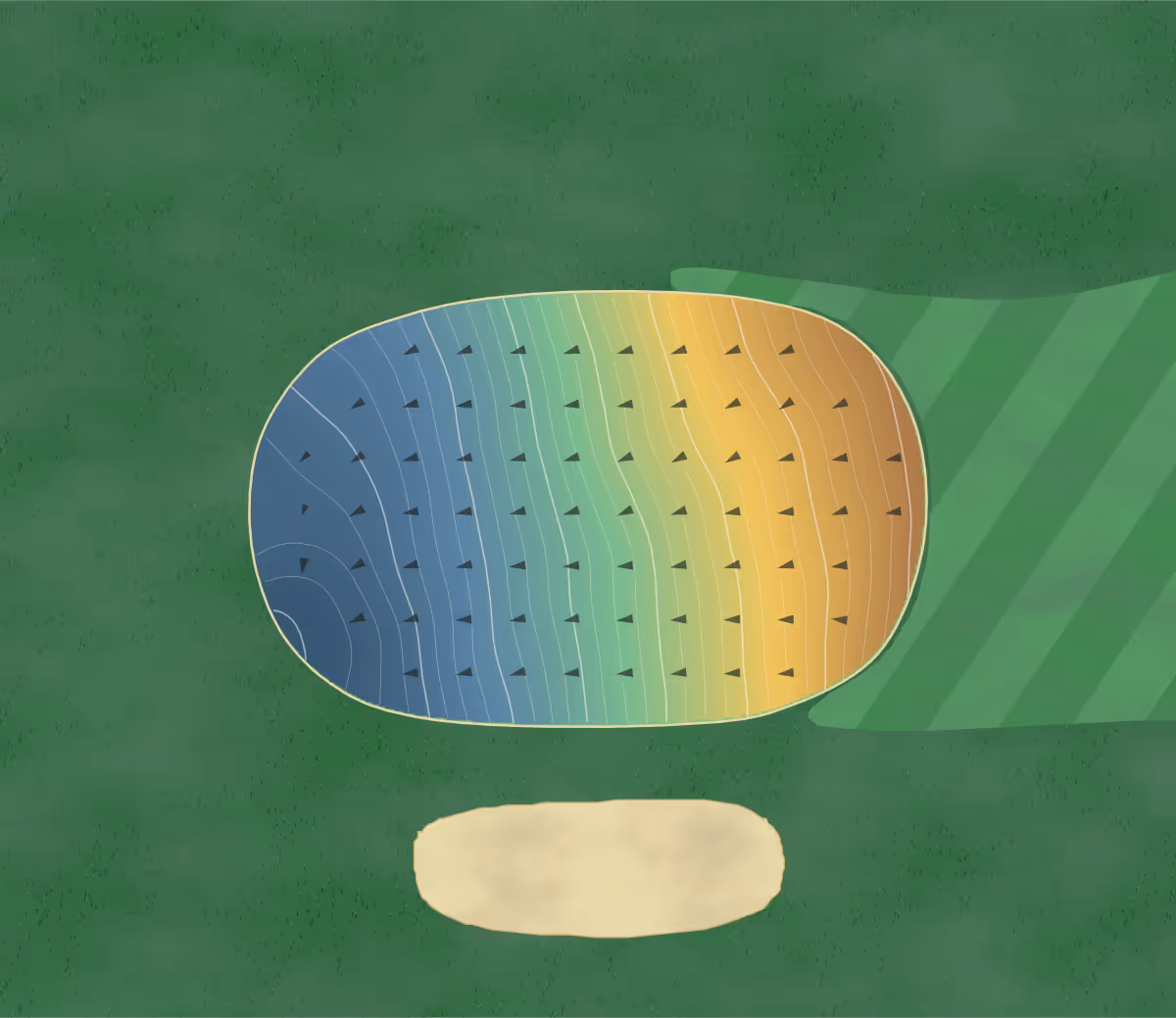 Green contour map of Field Club of Omaha in Omaha, Nebraska: 127 elevation contours at a 3-inch interval with fall-line arrows, traced from 1-meter lidar