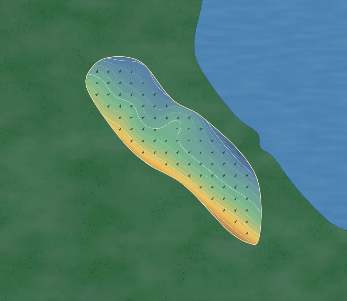 Green contour map of Fieldstone in Auburn Hills, Michigan — 295 elevation contours at a 3-inch interval with fall-line arrows, traced from 1-meter lidar