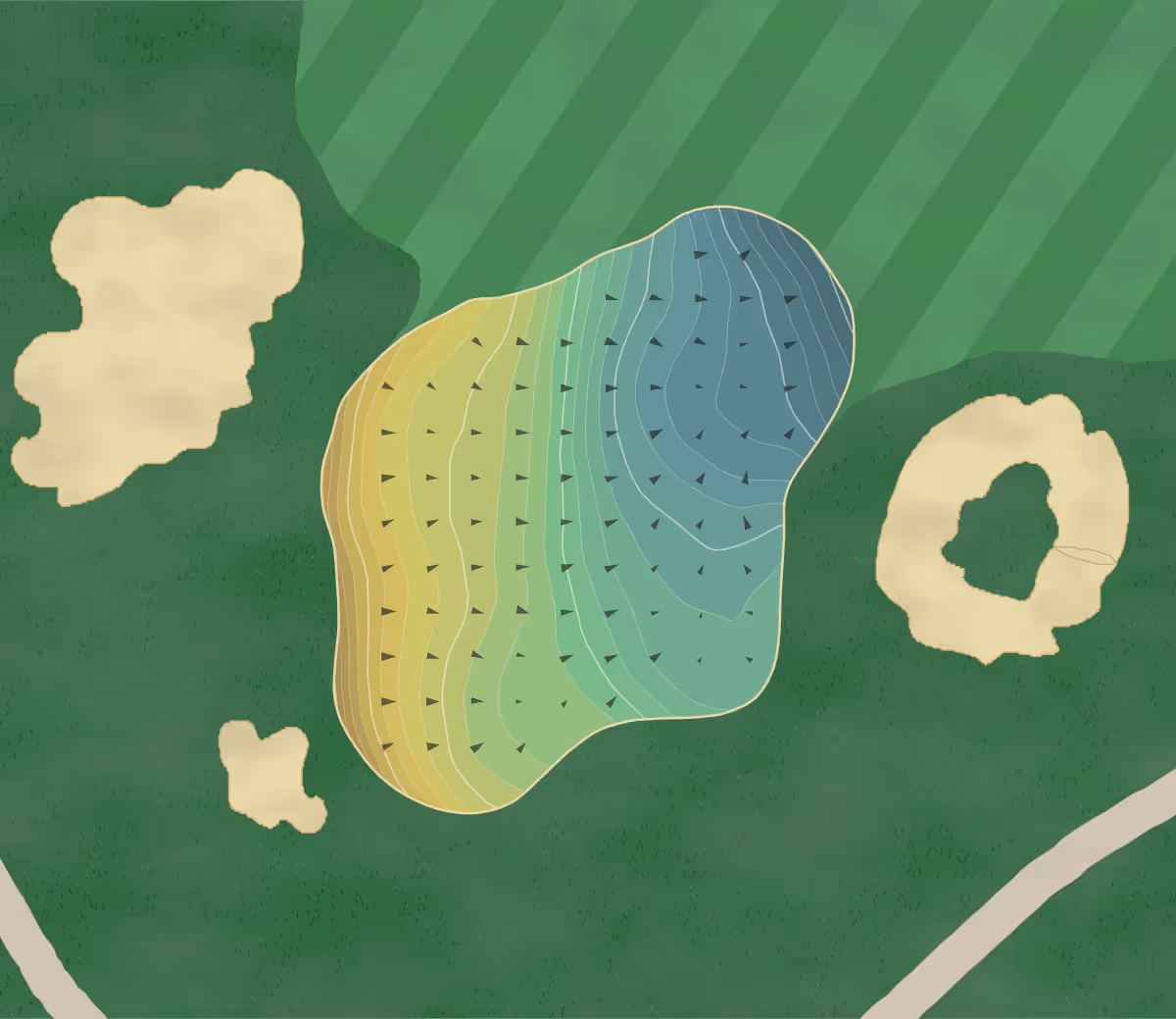 Green contour map of Firekeeper in Mayetta, Kansas — 263 elevation contours at a 3-inch interval with fall-line arrows, traced from 1-meter lidar