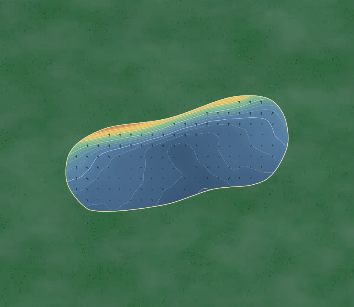 Green contour map of Fishwick in Preston, England: 194 elevation contours at a 8-centimeter interval with fall-line arrows, traced from 1-meter lidar