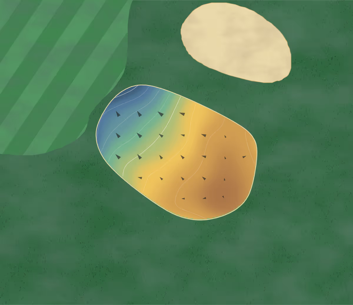 Green contour map of Fitzgerald in Fitzgerald, Georgia: 8 elevation contours at a 3-inch interval with fall-line arrows, traced from 1-meter lidar