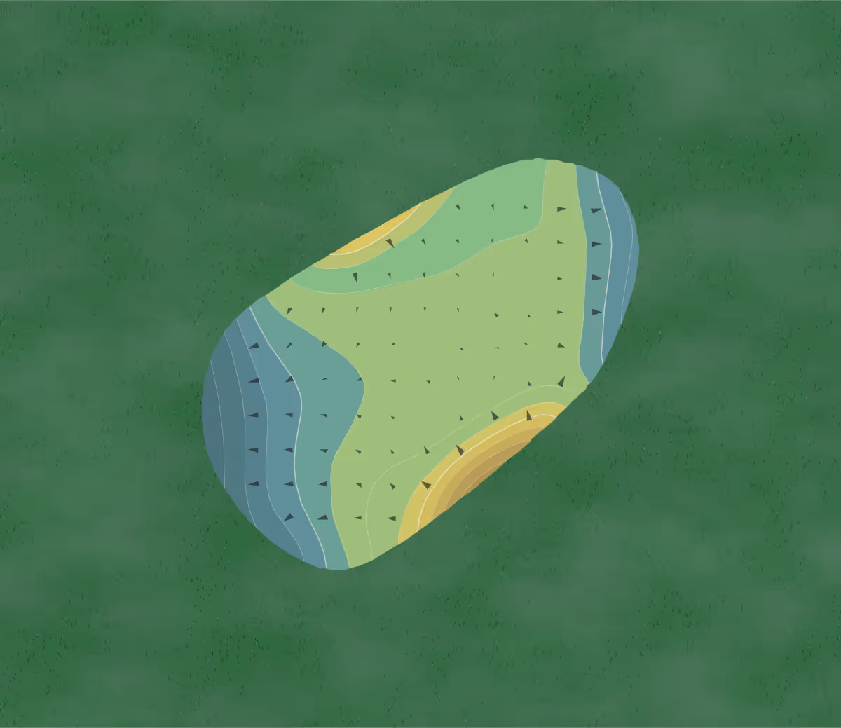 Green contour map of Five Waters Golf Course in Midvale, Ohio — 127 elevation contours at a 3-inch interval with fall-line arrows, traced from 1-meter lidar