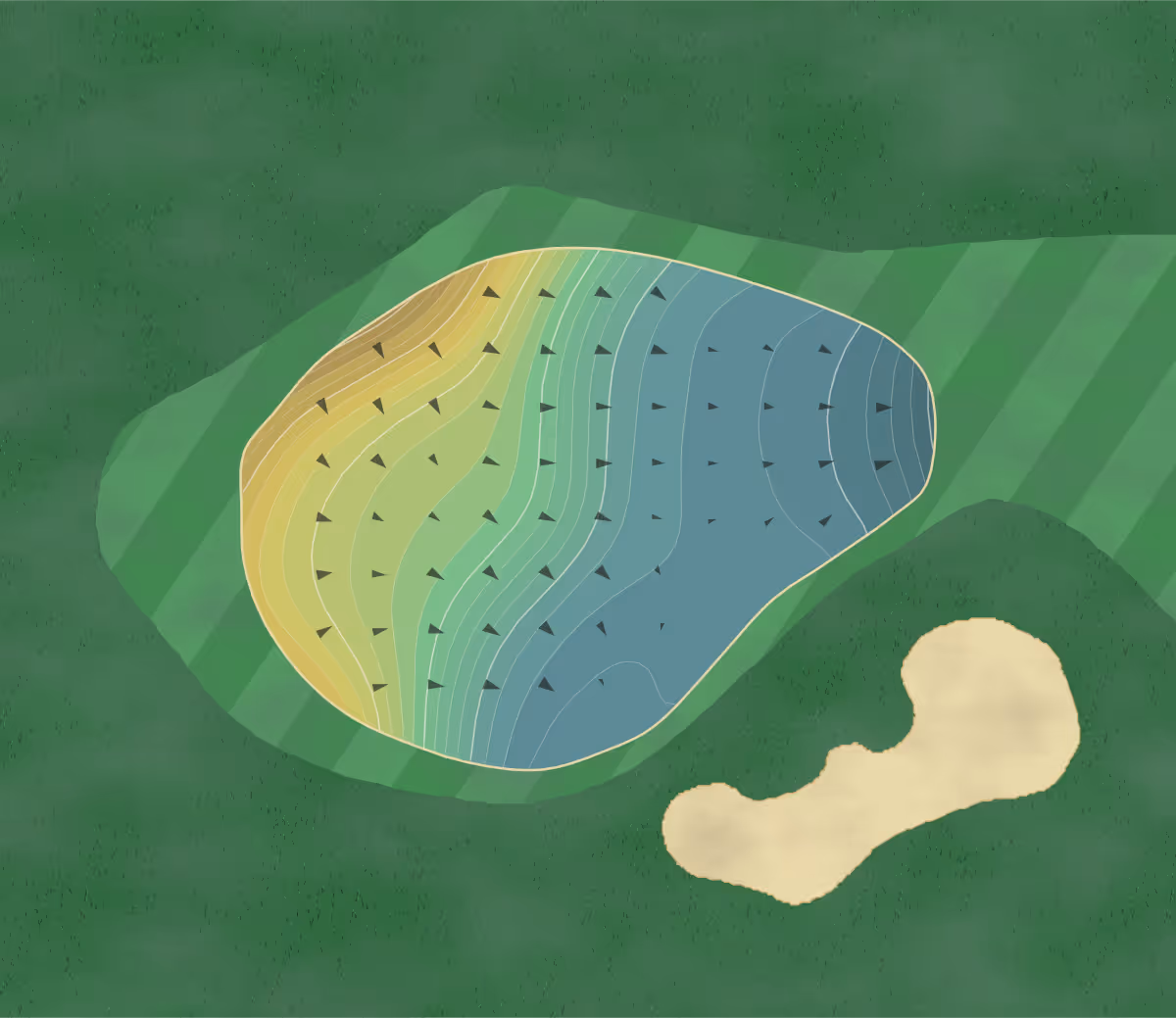 Green contour map of Flagstaff Ranch in Flagstaff, Arizona — 258 elevation contours at a 3-inch interval with fall-line arrows, traced from 1-meter lidar