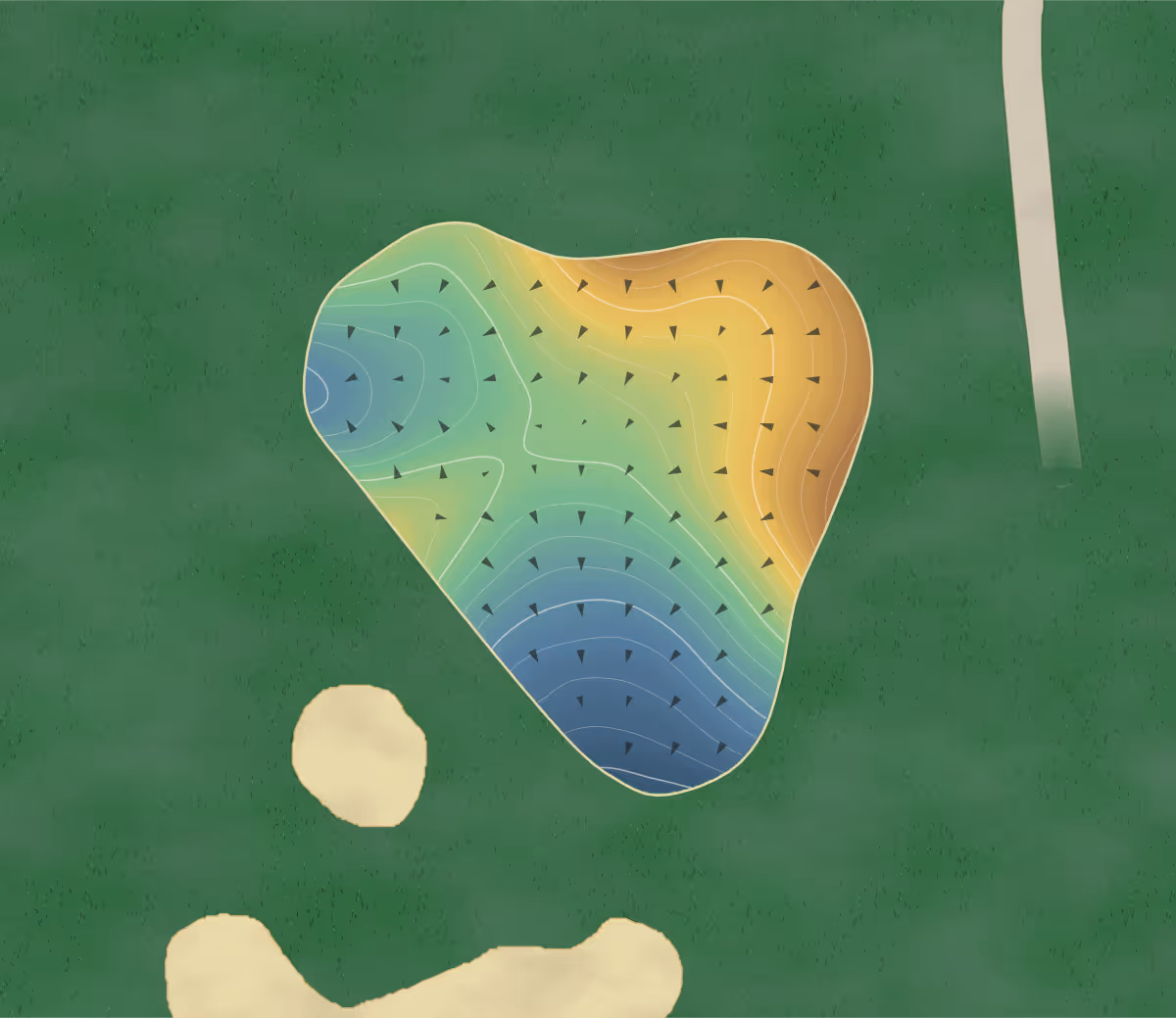 Green contour map of Flamborough Hills in Hamilton, Canada: 177 elevation contours at a 8-centimeter interval with fall-line arrows, traced from 1-meter lidar