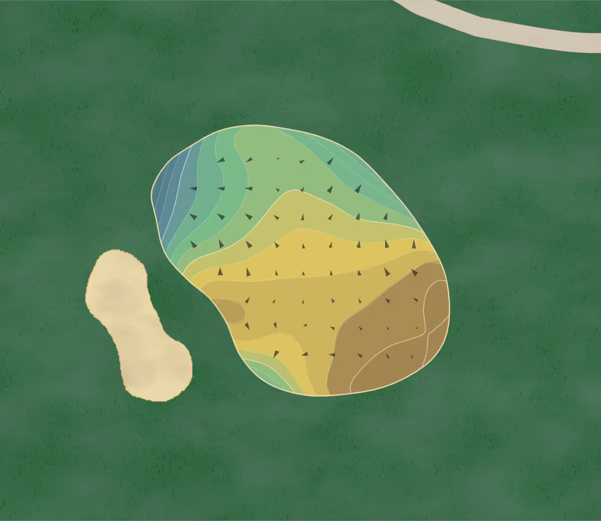 Green contour map of Flatirons Gc in Boulder, Colorado — 126 elevation contours at a 3-inch interval with fall-line arrows, traced from 1-meter lidar