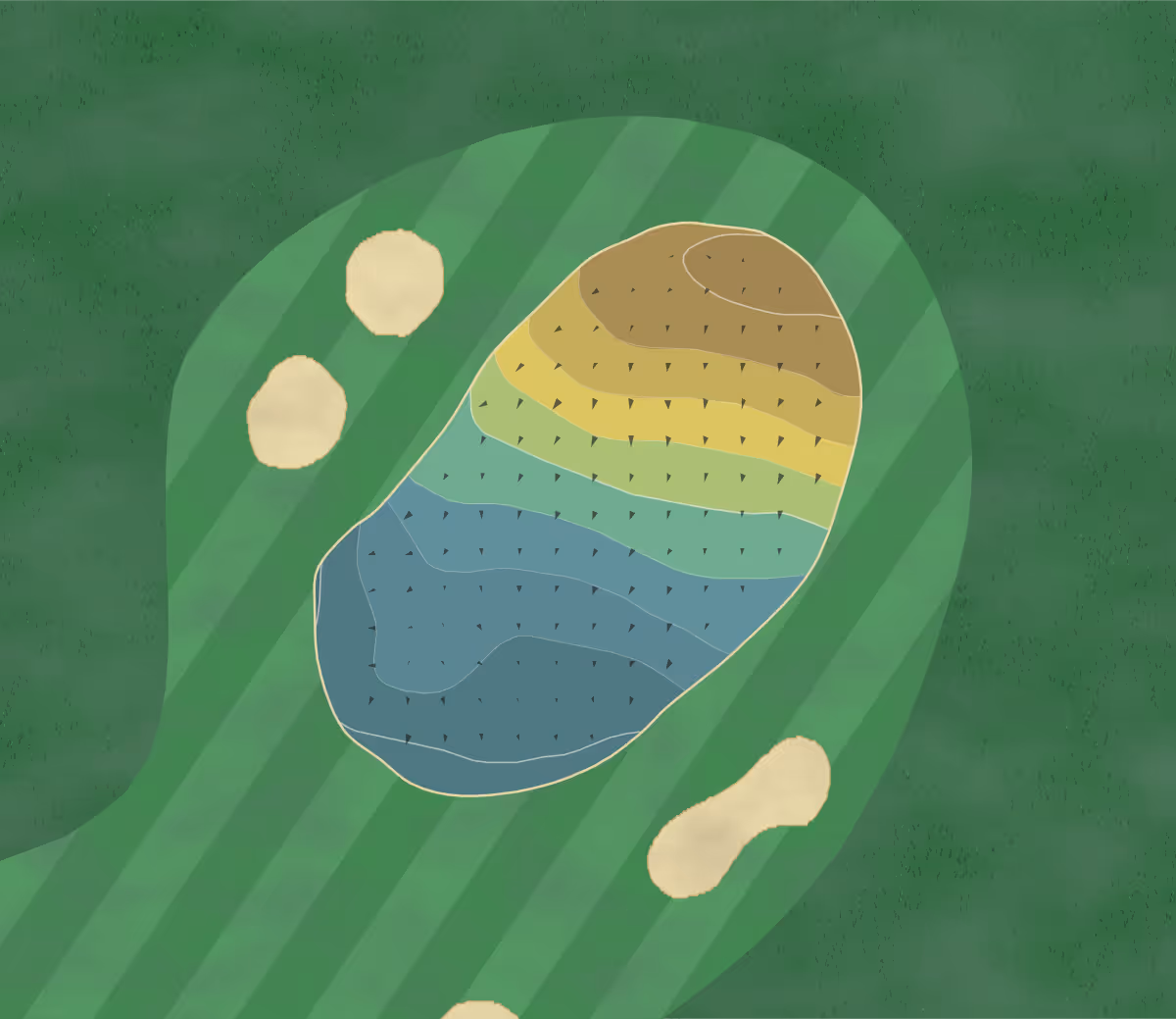 Green contour map of Fleetwood GC in Fleetwood, England — 107 elevation contours at a 8-centimeter interval with fall-line arrows, traced from 1-meter lidar