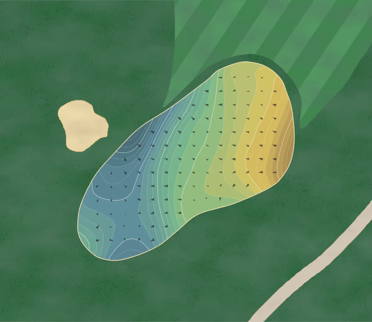 Green contour map of Flint Hills in Andover, Kansas — 340 elevation contours at a 3-inch interval with fall-line arrows, traced from 1-meter lidar