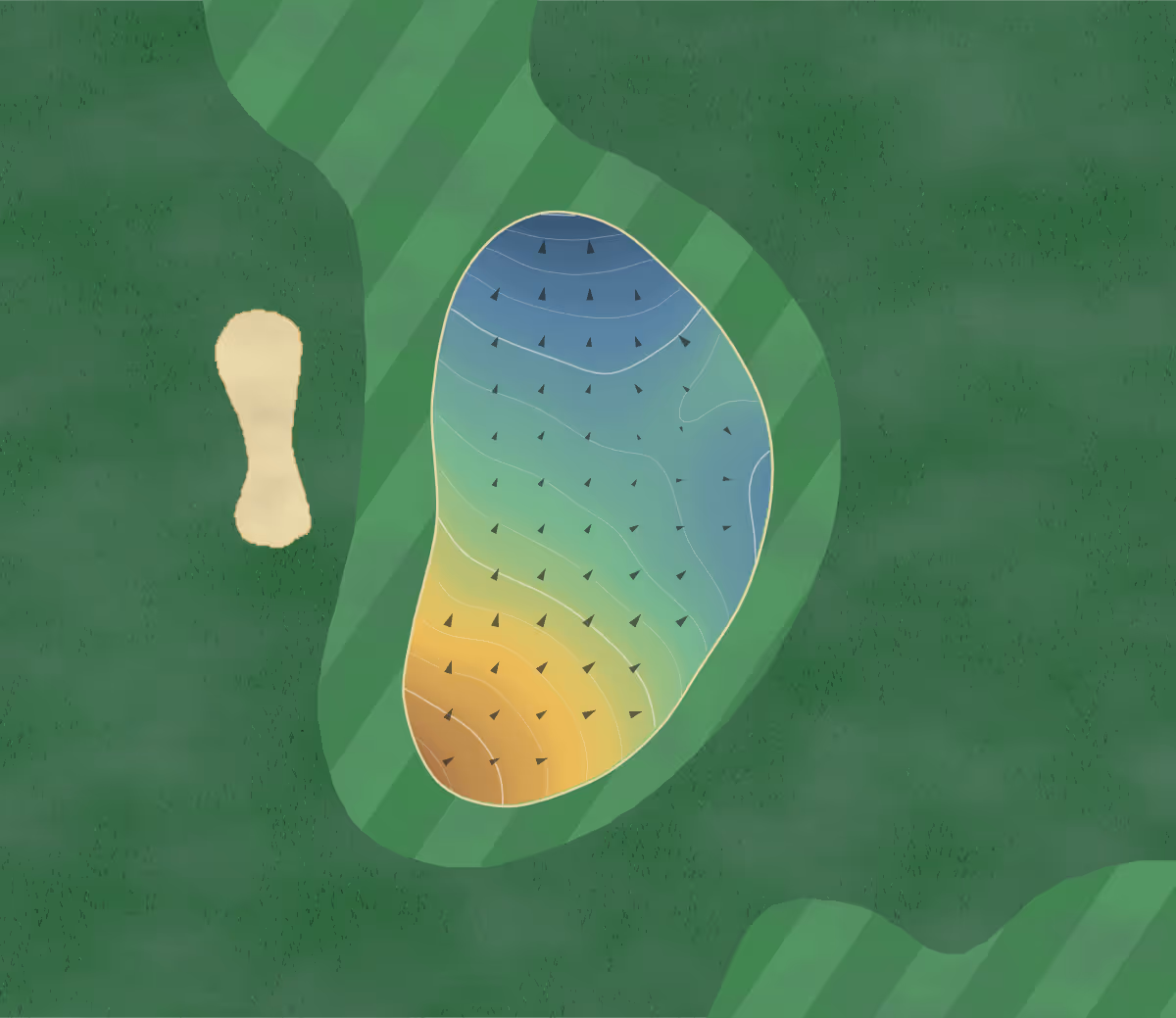Green contour map of Florissant Gc in Florissant, Missouri — 172 elevation contours at a 3-inch interval with fall-line arrows, traced from 1-meter lidar