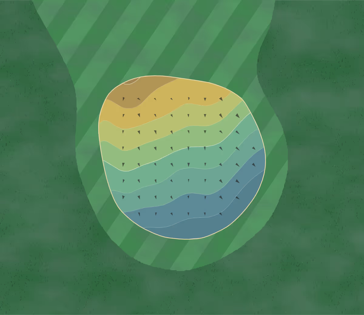 Green contour map of Flossmoor in Flossmoor, Illinois — 16 elevation contours at a 3-inch interval with fall-line arrows, traced from 1-meter lidar