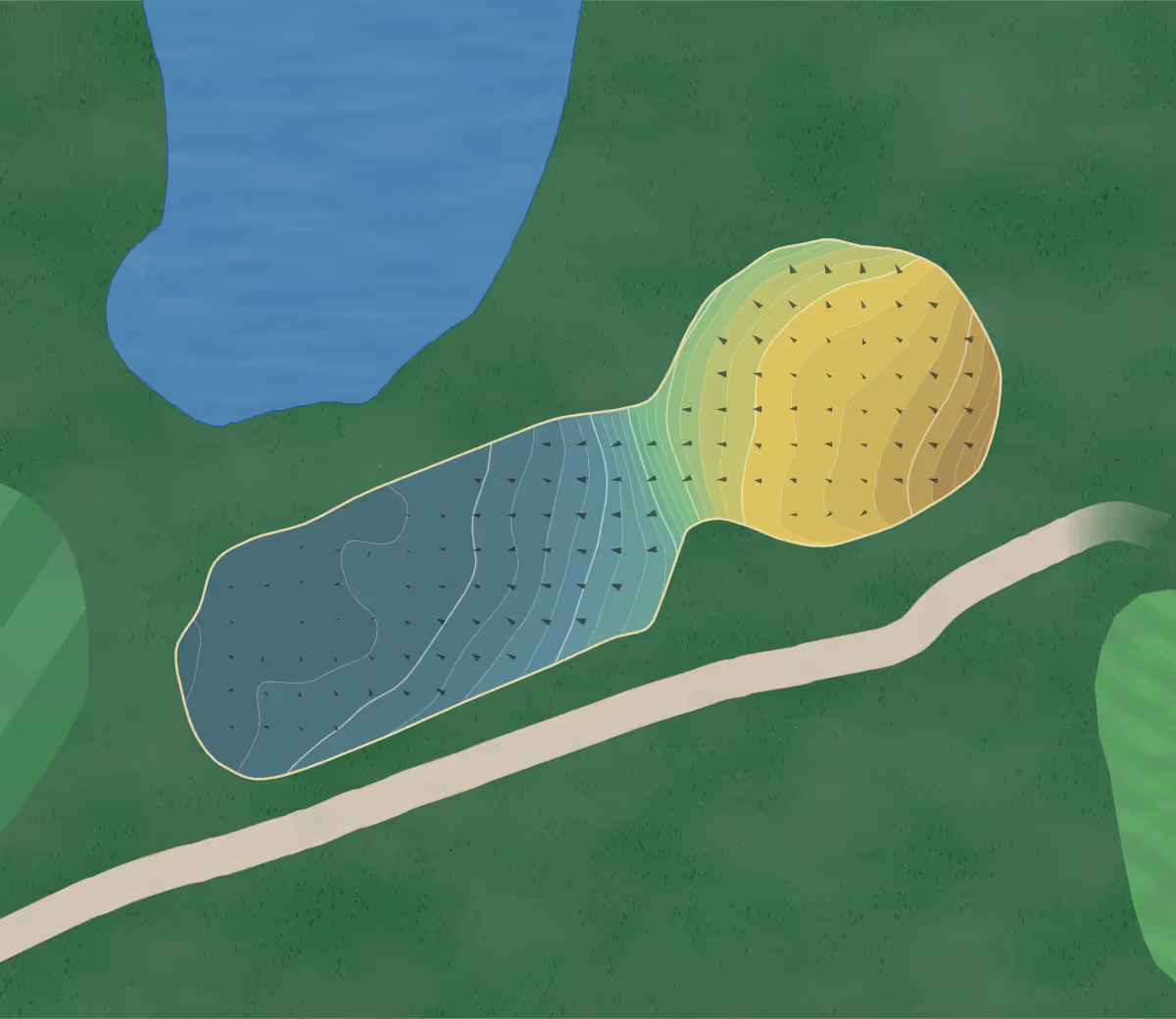 Green contour map of Flying B in Salem, Ohio — 176 elevation contours at a 3-inch interval with fall-line arrows, traced from 1-meter lidar