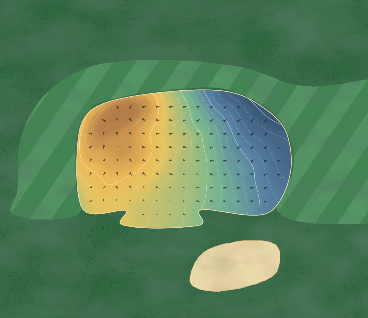 Green contour map of Foam Lake in Kuroki, Canada: 89 elevation contours at a 8-centimeter interval with fall-line arrows, traced from 1-meter lidar
