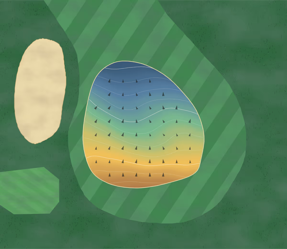 Green contour map of Fon Du Lac in East Peoria, Illinois — 54 elevation contours at a 3-inch interval with fall-line arrows, traced from 1-meter lidar