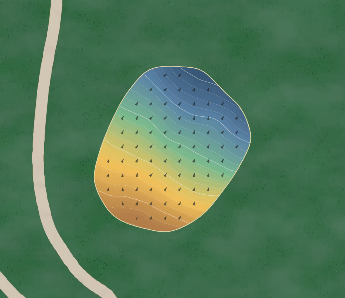 Green contour map of Fontenelle in Gretna, Nebraska — 109 elevation contours at a 3-inch interval with fall-line arrows, traced from 1-meter lidar