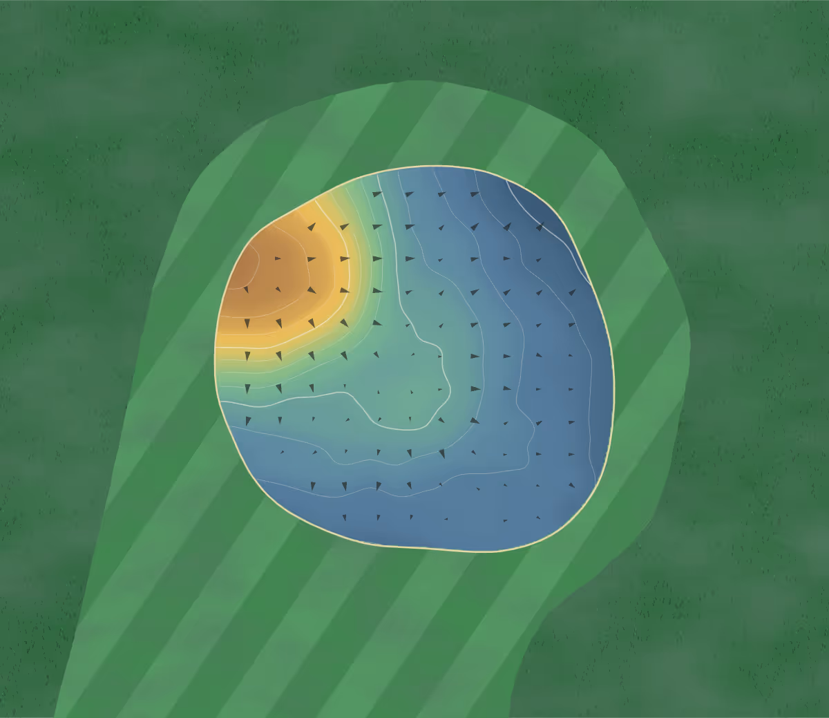 Green contour map of Fore Seasons Center in Bismarck, North Dakota — 78 elevation contours at a 3-inch interval with fall-line arrows, traced from 1-meter lidar