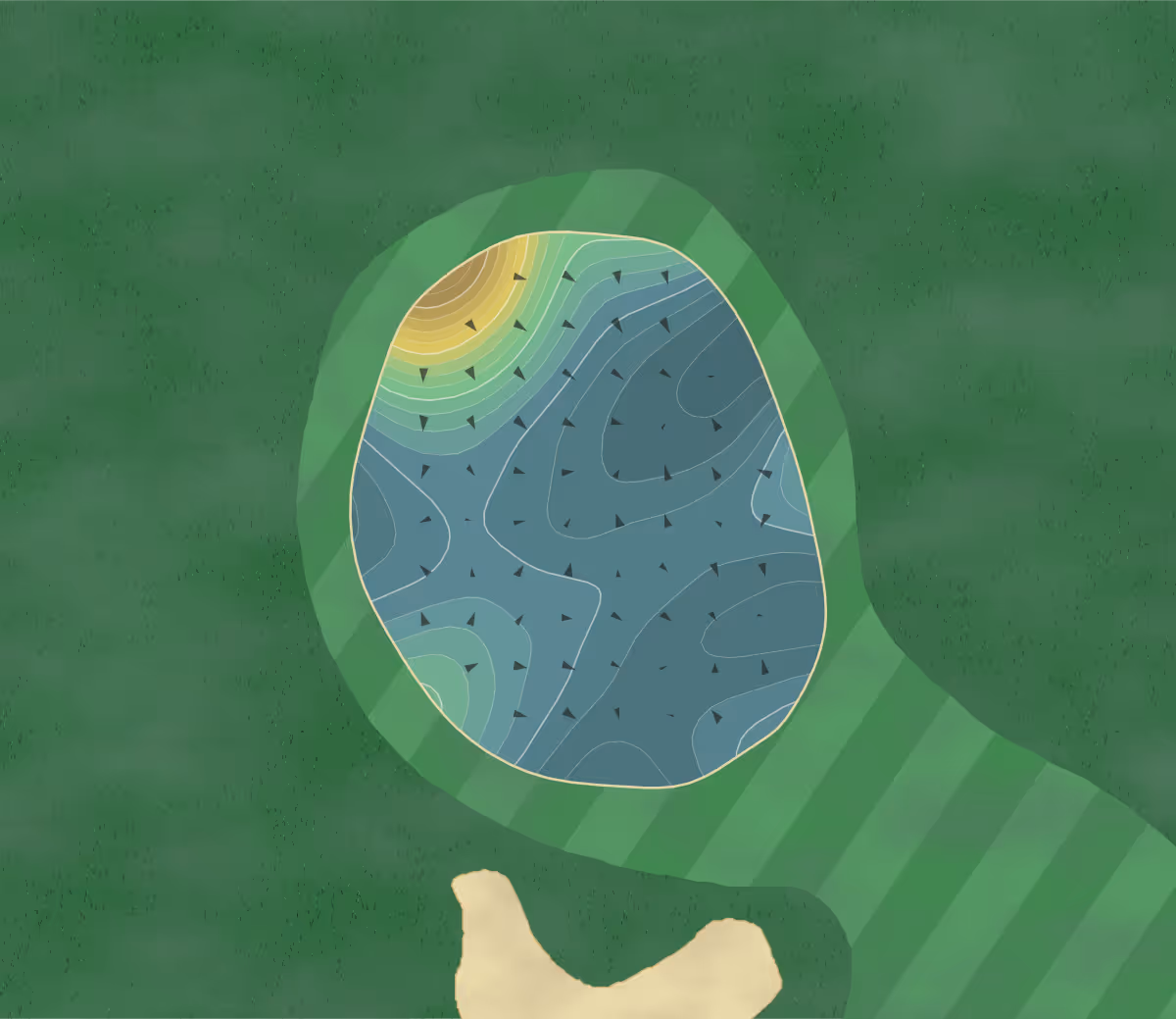 Green contour map of Forest Akers East in Michigan, United States — 209 elevation contours at a 3-inch interval with fall-line arrows, traced from 1-meter lidar