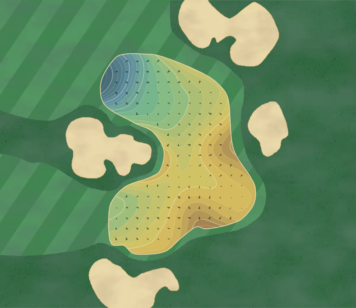 Green contour map of Forest Dunes in Roscommon, Michigan — 247 elevation contours at a 3-inch interval with fall-line arrows, traced from 1-meter lidar