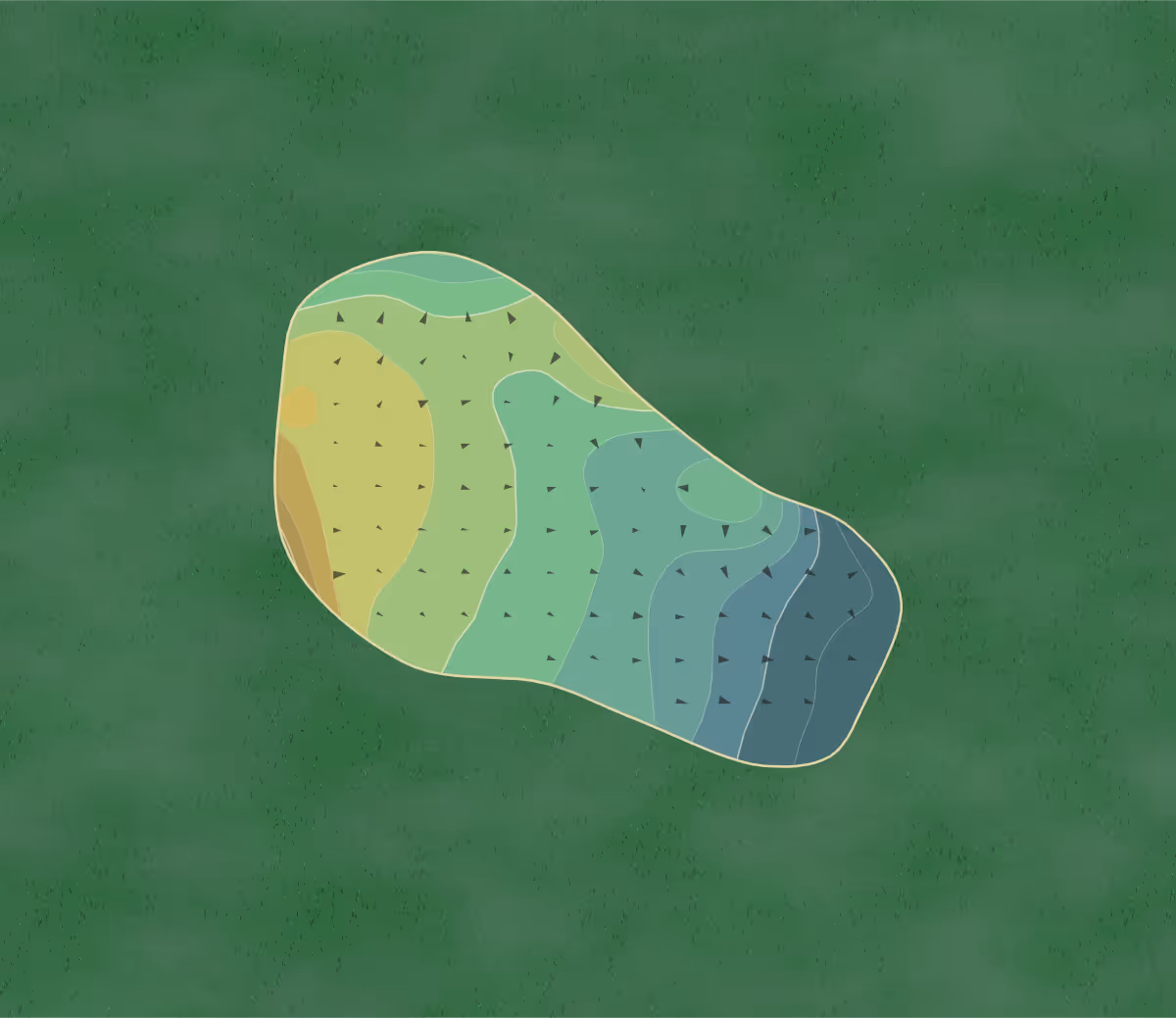Green contour map of Forest Galtres in York, England — 137 elevation contours at a 8-centimeter interval with fall-line arrows, traced from 1-meter lidar