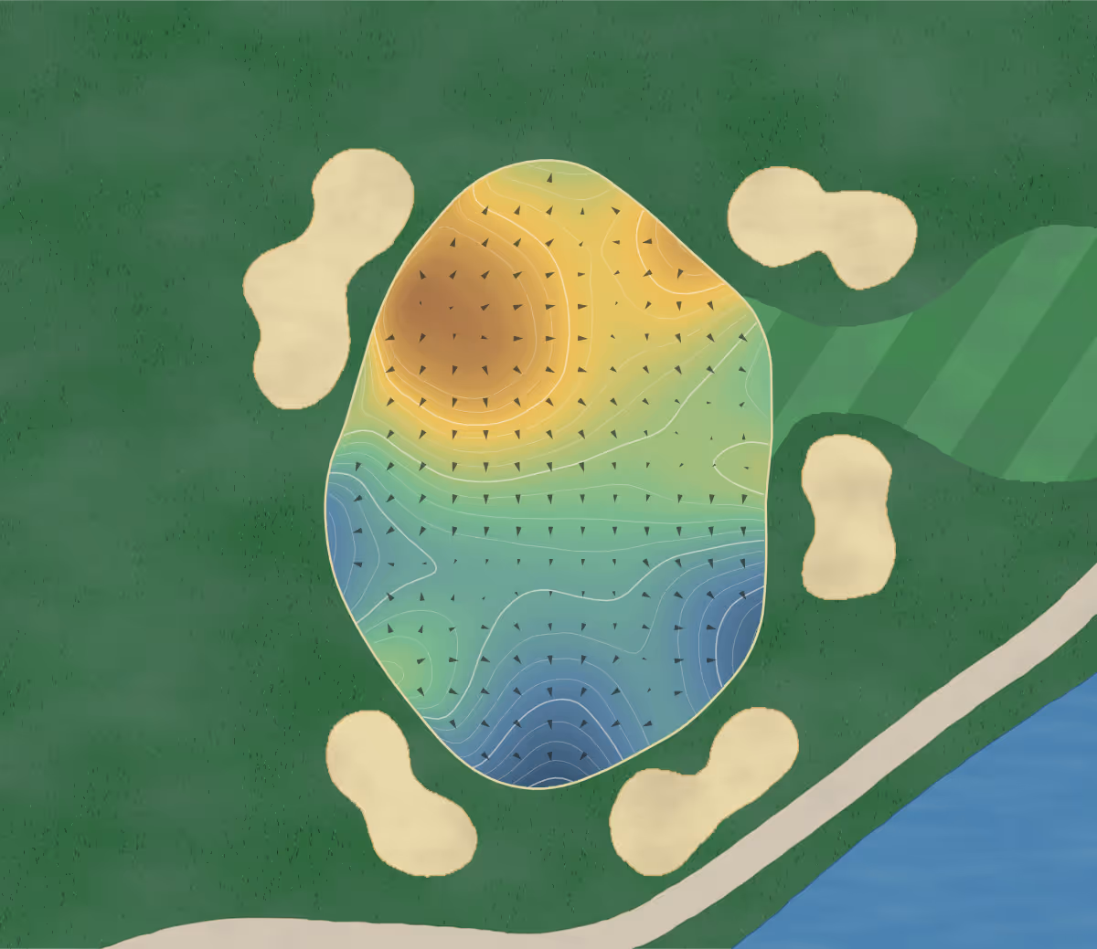 Green contour map of Forest Hills in Rockford, Illinois — 304 elevation contours at a 3-inch interval with fall-line arrows, traced from 1-meter lidar