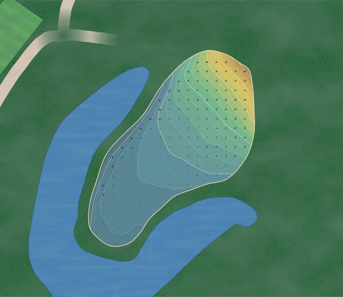 Green contour map of Forest Point in Hayward, Wisconsin — 87 elevation contours at a 3-inch interval with fall-line arrows, traced from 1-meter lidar
