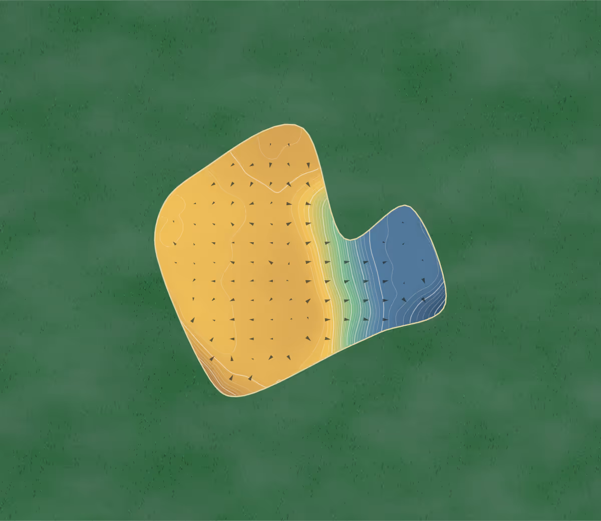 Green contour map of Forres in Forres, Scotland — 50 elevation contours at a 8-centimeter interval with fall-line arrows, traced from 1-meter lidar