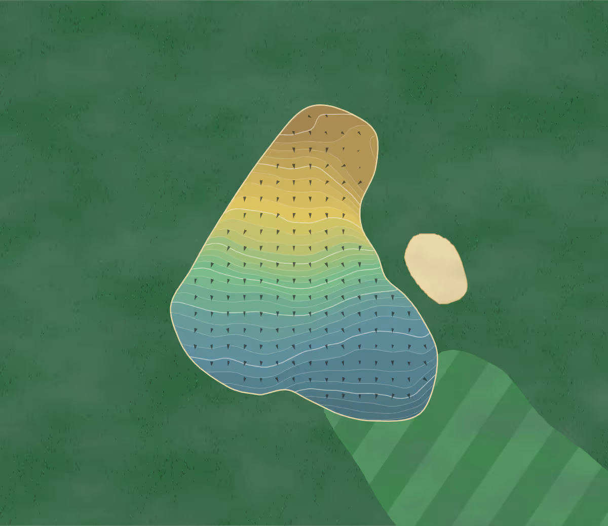Green contour map of Forrester Park in Cairneyhill, Scotland — 316 elevation contours at a 8-centimeter interval with fall-line arrows, traced from 1-meter lidar