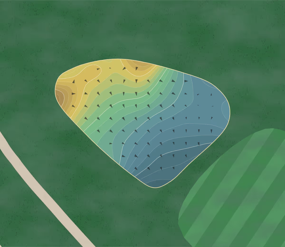 Green contour map of Forsyth CC in North Carolina, United States — 302 elevation contours at a 3-inch interval with fall-line arrows, traced from 1-meter lidar