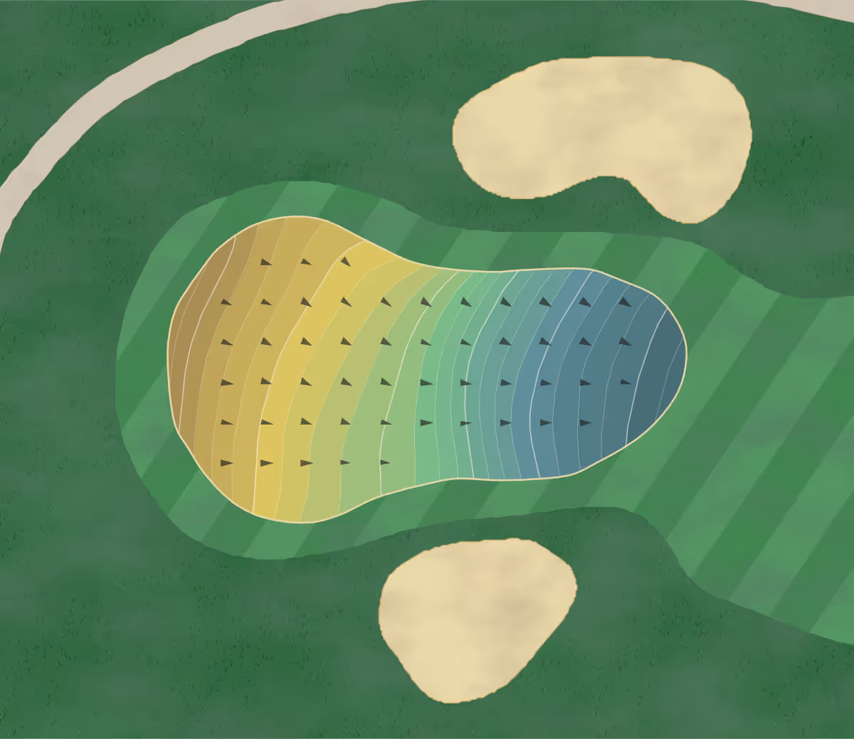 Green contour map of Fort Benning in Fort Benning, Georgia — 199 elevation contours at a 3-inch interval with fall-line arrows, traced from 1-meter lidar