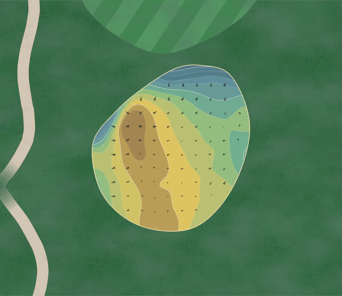 Green contour map of Fort Collins in Fort Collins, Colorado — 170 elevation contours at a 3-inch interval with fall-line arrows, traced from 1-meter lidar