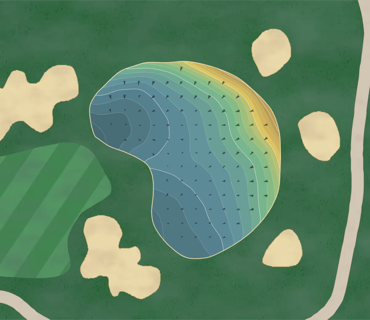 Green contour map of Fort Sill in Ft. Sill, Oklahoma — 216 elevation contours at a 3-inch interval with fall-line arrows, traced from 1-meter lidar
