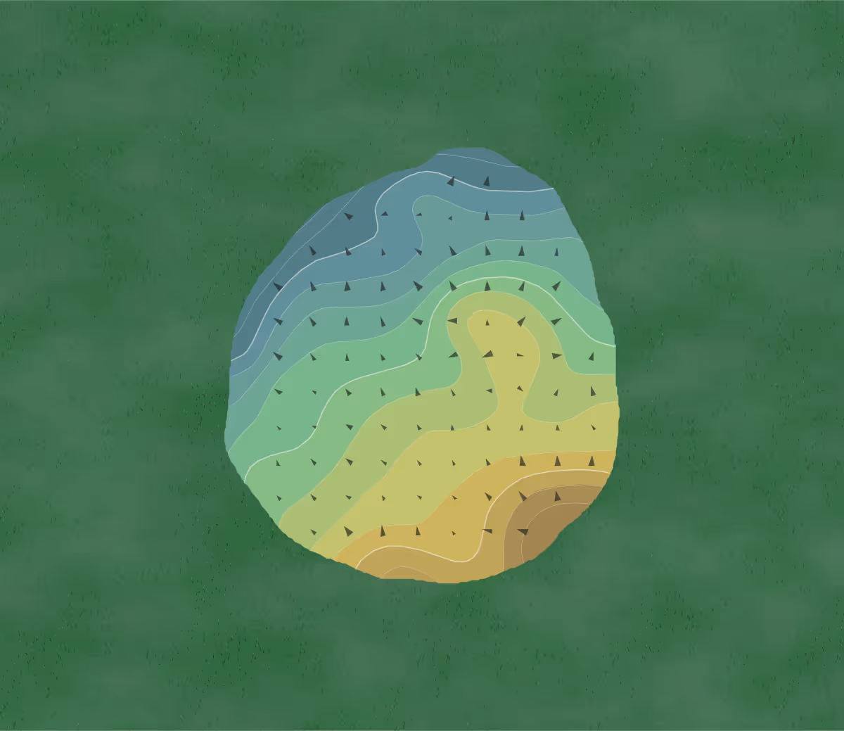 Green contour map of Fortuna Delrey in Yuma, Arizona — 35 elevation contours at a 3-inch interval with fall-line arrows, traced from 1-meter lidar