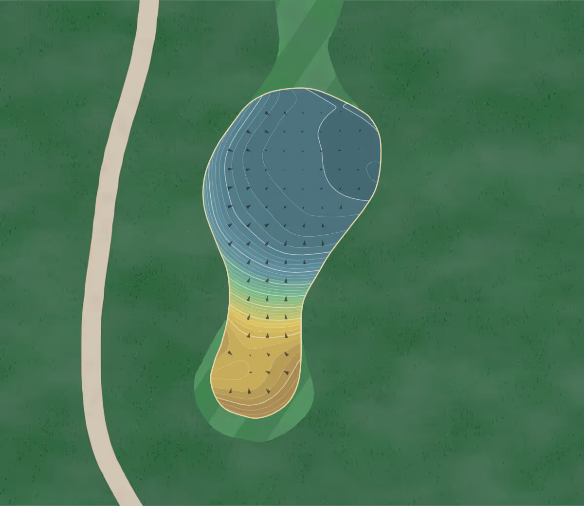 Green contour map of Fossil Trace in Golden, Colorado — 362 elevation contours at a 3-inch interval with fall-line arrows, traced from 1-meter lidar
