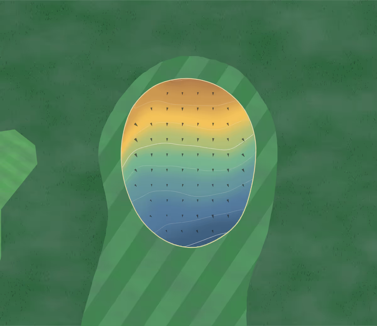 Green contour map of Fosston in Fosston, Minnesota: 61 elevation contours at a 3-inch interval with fall-line arrows, traced from 1-meter lidar