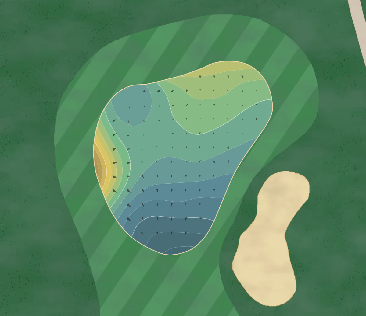 Green contour map of Verrado Founder's in Buckeye, Arizona — 180 elevation contours at a 3-inch interval with fall-line arrows, traced from 1-meter lidar