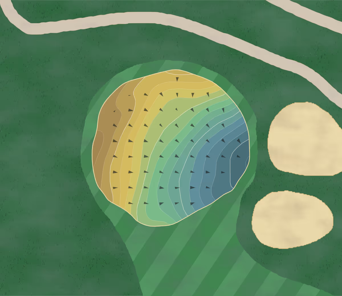 Green contour map of Fountain Head in Hagerstown, Maryland — 212 elevation contours at a 3-inch interval with fall-line arrows, traced from 1-meter lidar