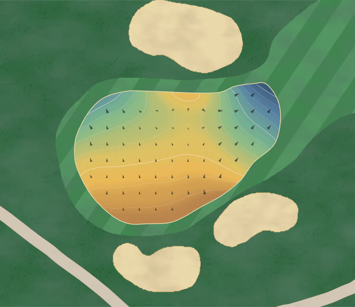 Green contour map of Four Season's in East Hempfield, Pennsylvania — 168 elevation contours at a 3-inch interval with fall-line arrows, traced from 1-meter lidar