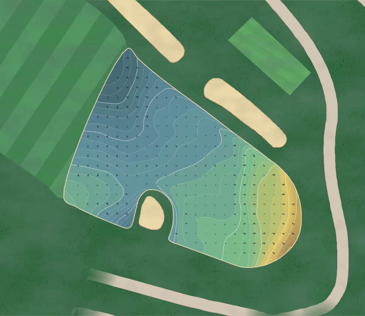 Green contour map of Fox Chapel in Pittsburgh, Pennsylvania — 310 elevation contours at a 3-inch interval with fall-line arrows, traced from 1-meter lidar