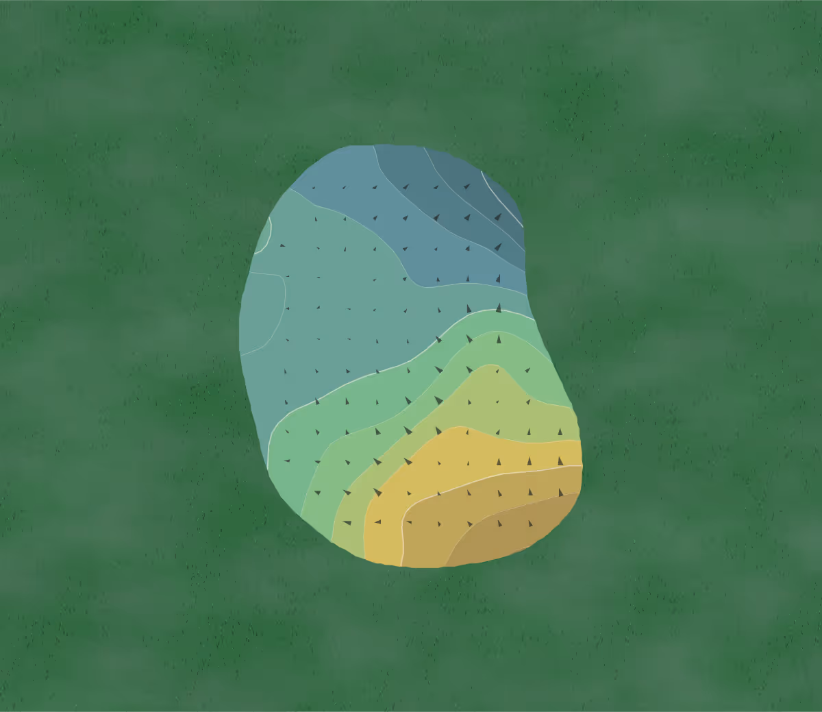 Green contour map of Fox Den in Stow, Ohio — 77 elevation contours at a 3-inch interval with fall-line arrows, traced from 1-meter lidar