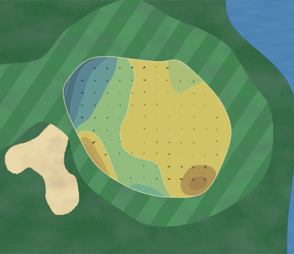 Green contour map of Fox Hill in Longmont, Colorado — 179 elevation contours at a 3-inch interval with fall-line arrows, traced from 1-meter lidar