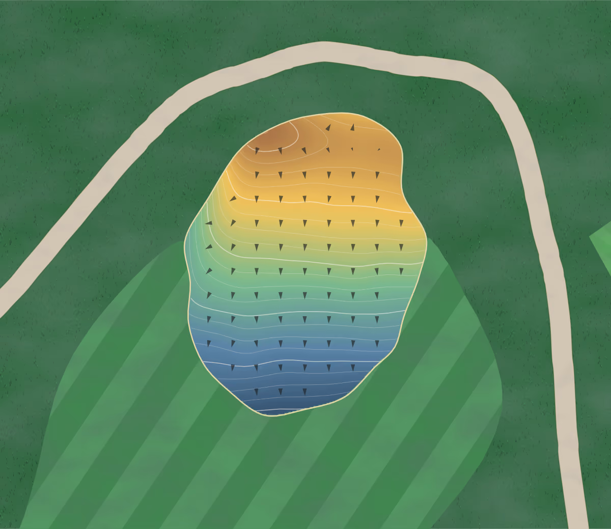 Green contour map of Fox Hill in Exeter, Pennsylvania: 202 elevation contours at a 3-inch interval with fall-line arrows, traced from 1-meter lidar