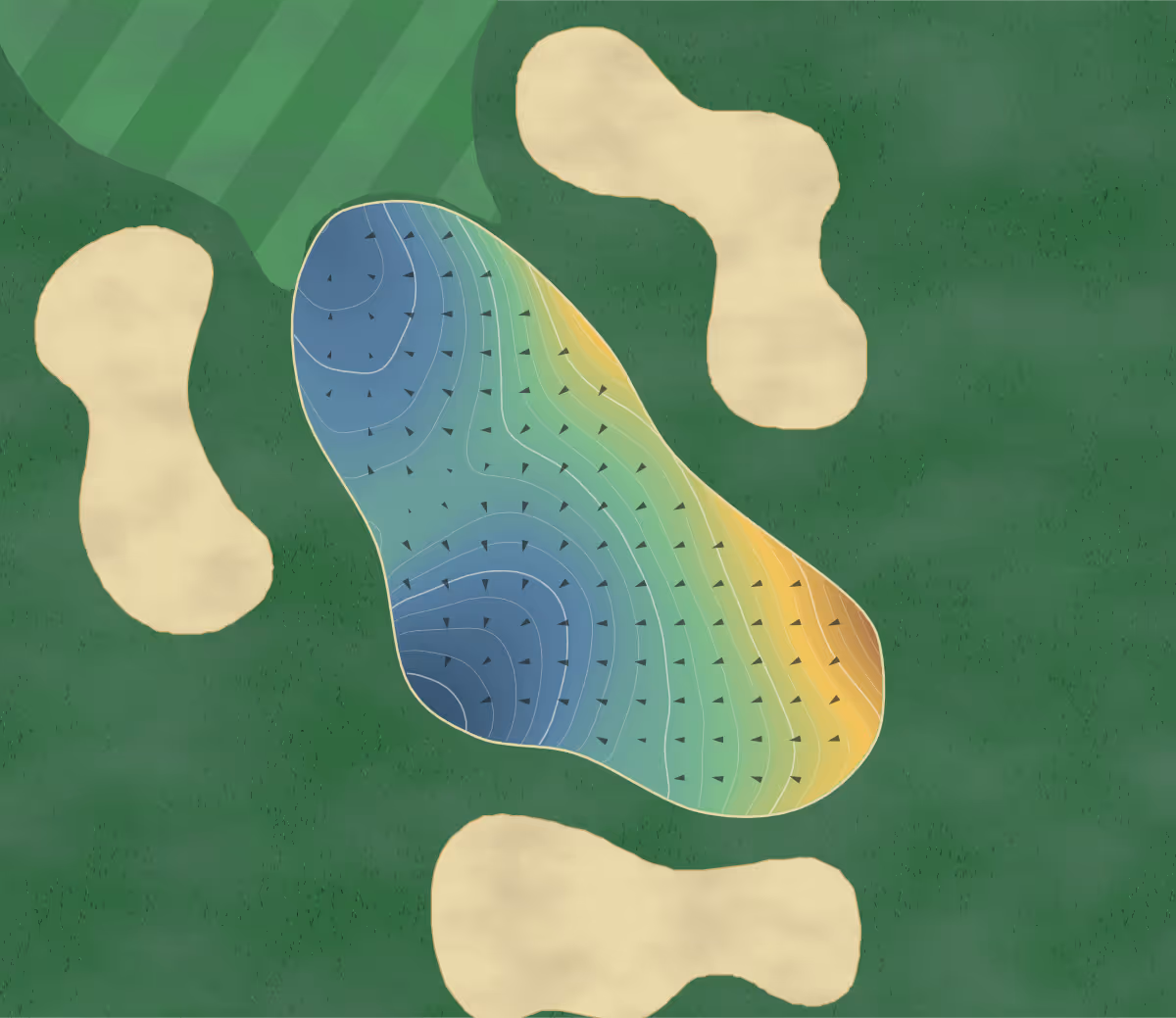 Green contour map of Fox Ridge in Puyallup, Montana: 425 elevation contours at a 3-inch interval with fall-line arrows, traced from 1-meter lidar