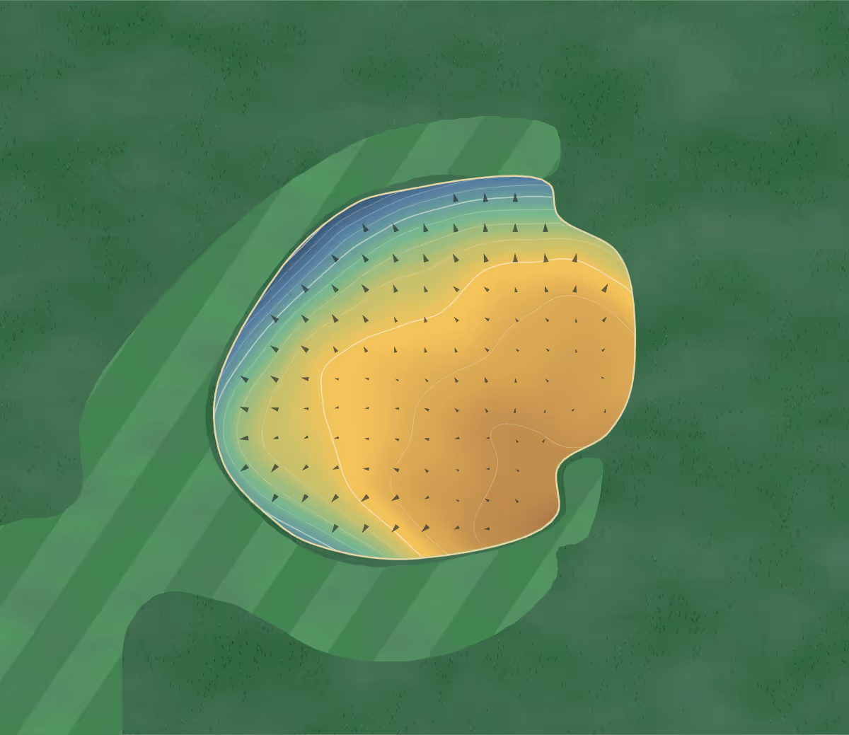 Green contour map of Fox Run in Millet, Canada: 132 elevation contours at a 8-centimeter interval with fall-line arrows, traced from 1-meter lidar